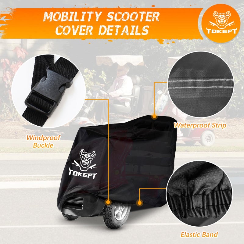 Tokept 420D Waterproof Scooter Cover Black Power Assisted Mobility Scooter Cover XL 56â€ - Image 3